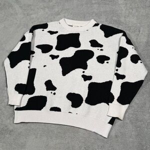 Aelfric Eden Cow Print Knit Sweater 2XL Black White Pullover Boho Cottagecore